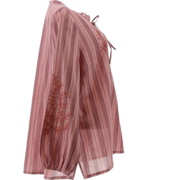 NWT LOGO BY LORI GOLDSTEIN STRIPED WOVEN EMBROIDERED BLOUSE BLUSH SMALL - Picture 5 of 9